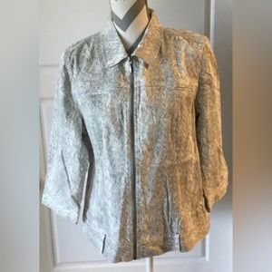 NWT Chicos Womens Jacket Size Small Grey Snake Print Linen Blend with pa…